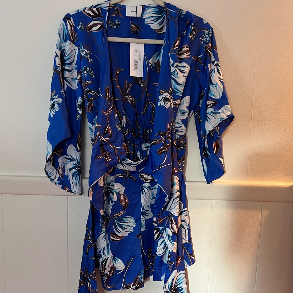 Australian brand Sheike blue floral print tie-front romper